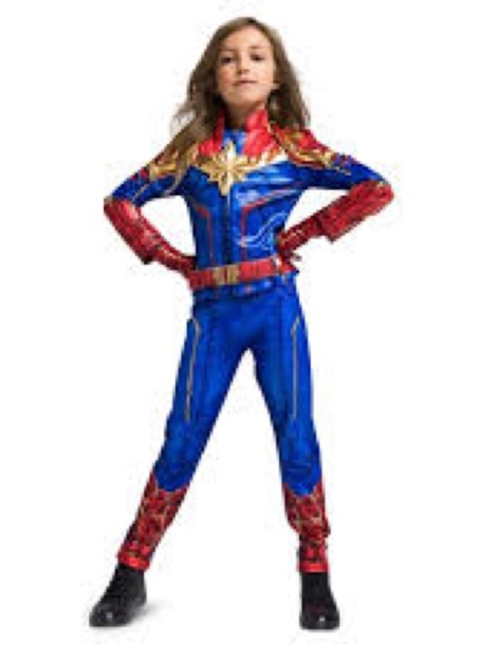 Marvel Captain Marvel Kids Costume in Blue, Red & Gold